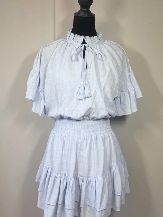 Entro Light Blue Ruffle Neck Tiered Dress - Picture 2 of 7